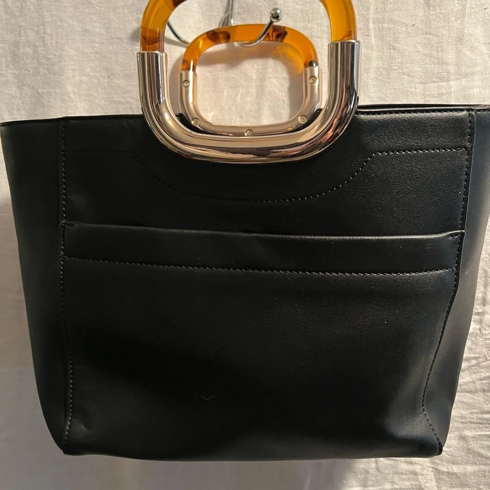 Black and Gold Structured Tote with Unique Handles by Kelly& Katie